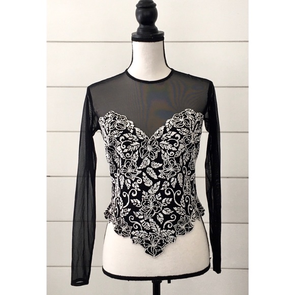 Vintage 90s Tadashi Sheer Beaded Top - Picture 1 of 6